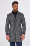 Szary Płaszcz Męski z Podpinką Wełna Wzór Krata