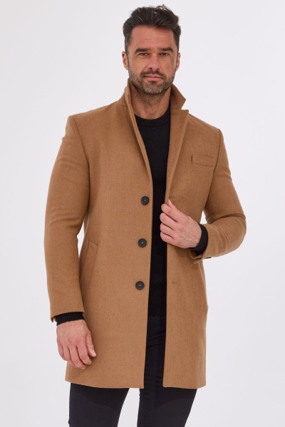 Kamelowy płaszcz męski wełna | Villaro