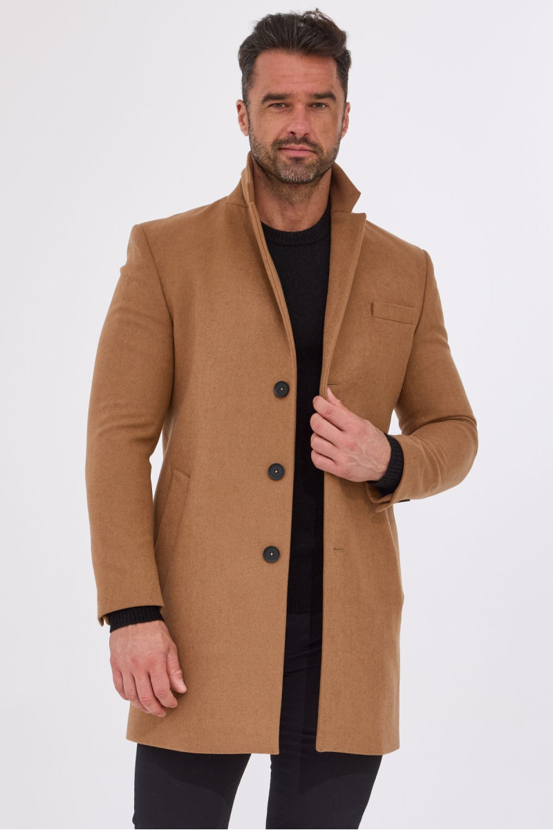 Kamelowy płaszcz męski wełna | Villaro