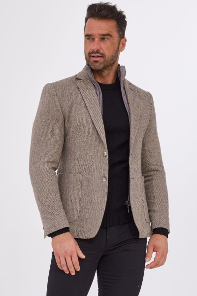 beżowa marynarka męska VIMONTE wełna z jedwabiem slim fit