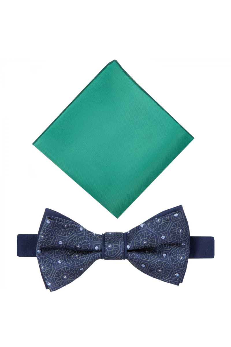 Granatowa Mucha Męska z Zielona Poszetką