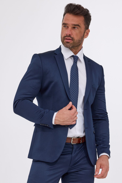 Granatowy Garnitur Męski Wzór Skośny Splot
