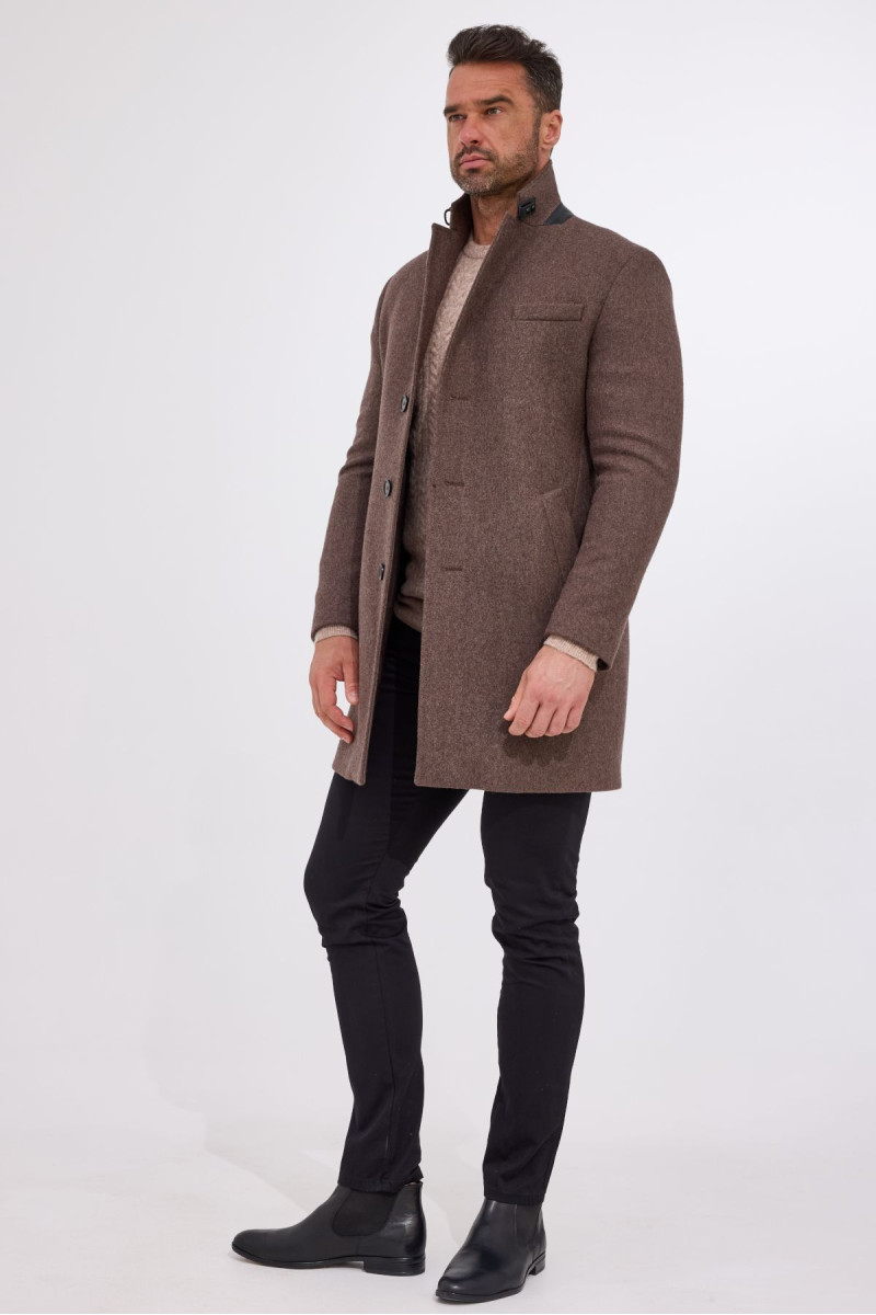 Brązowy płaszcz męski wełna wzór melanż | Villaro