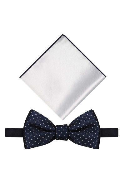 granatowa mucha męska z białą poszetką ADAM Collection