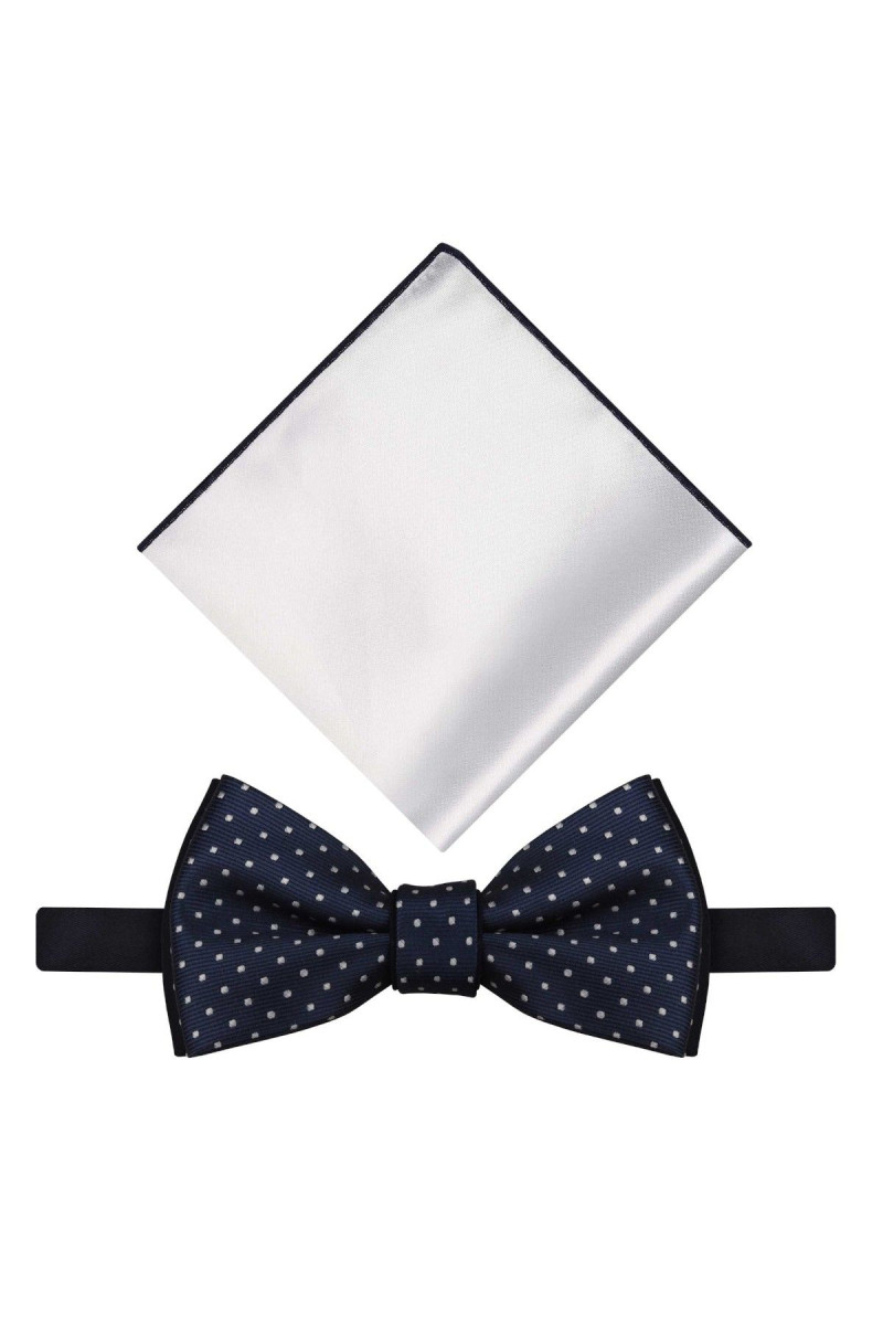 granatowa mucha męska z białą poszetką ADAM Collection