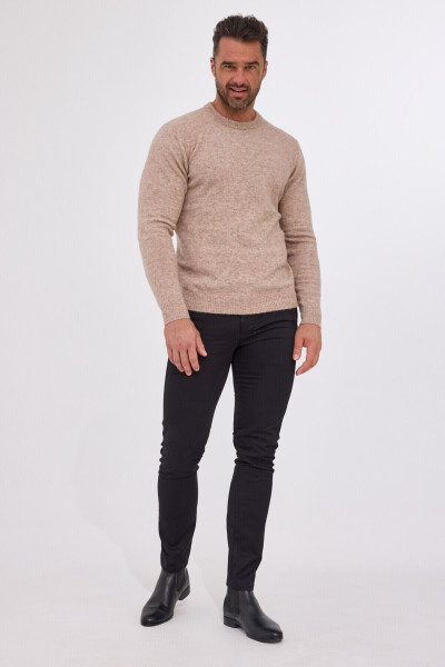 Beżowy Sweter Męski Wełna z Alpaką