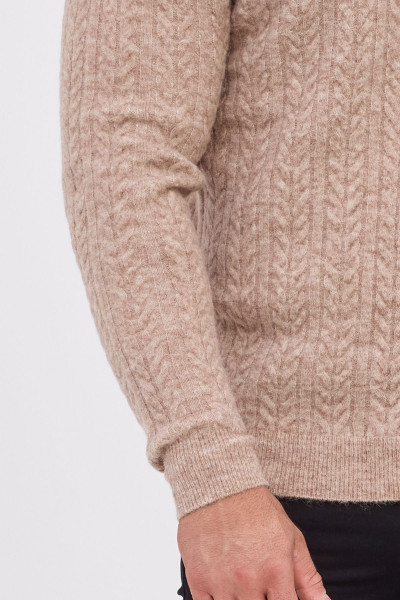 Beżowy Sweter Męski Wełna z Alpaką Wzór