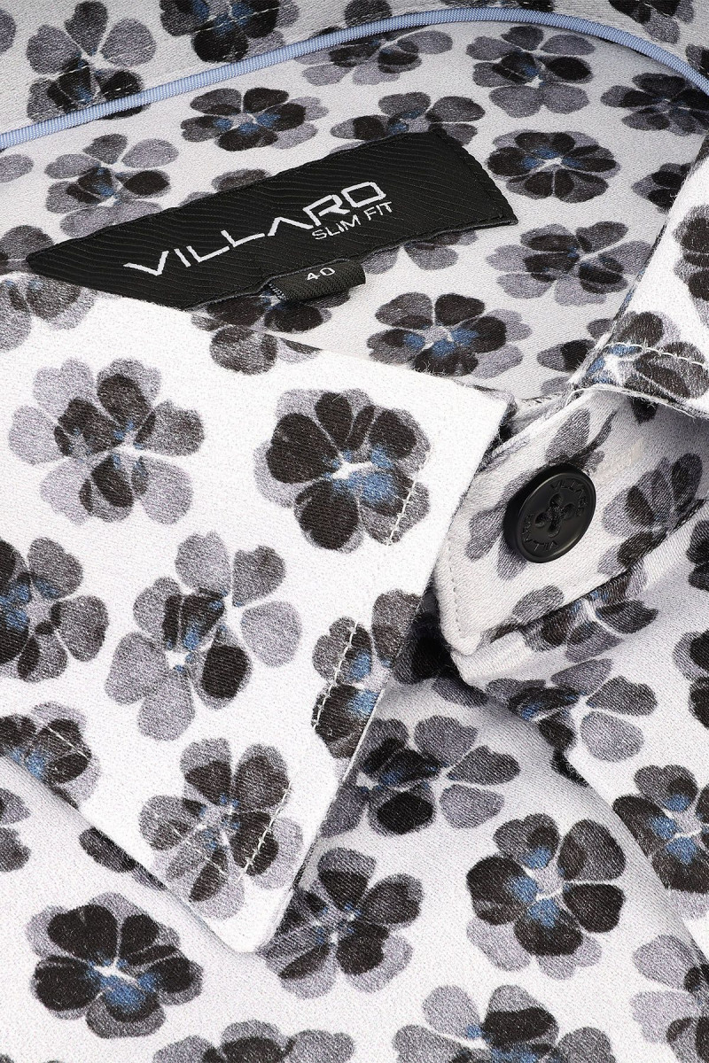 Biała koszula męska wzór czarne kwiaty | Villaro