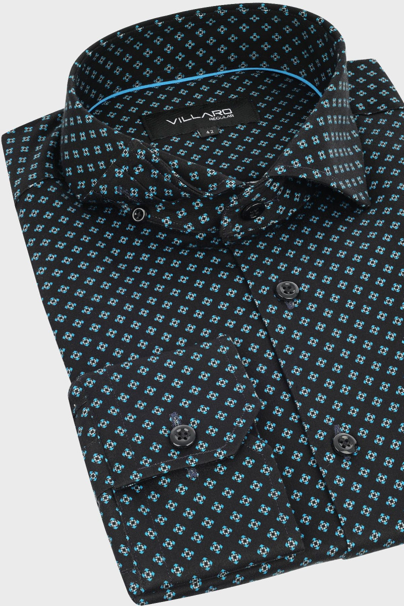 Czarna koszula meska we wzor geometryczny | Villaro