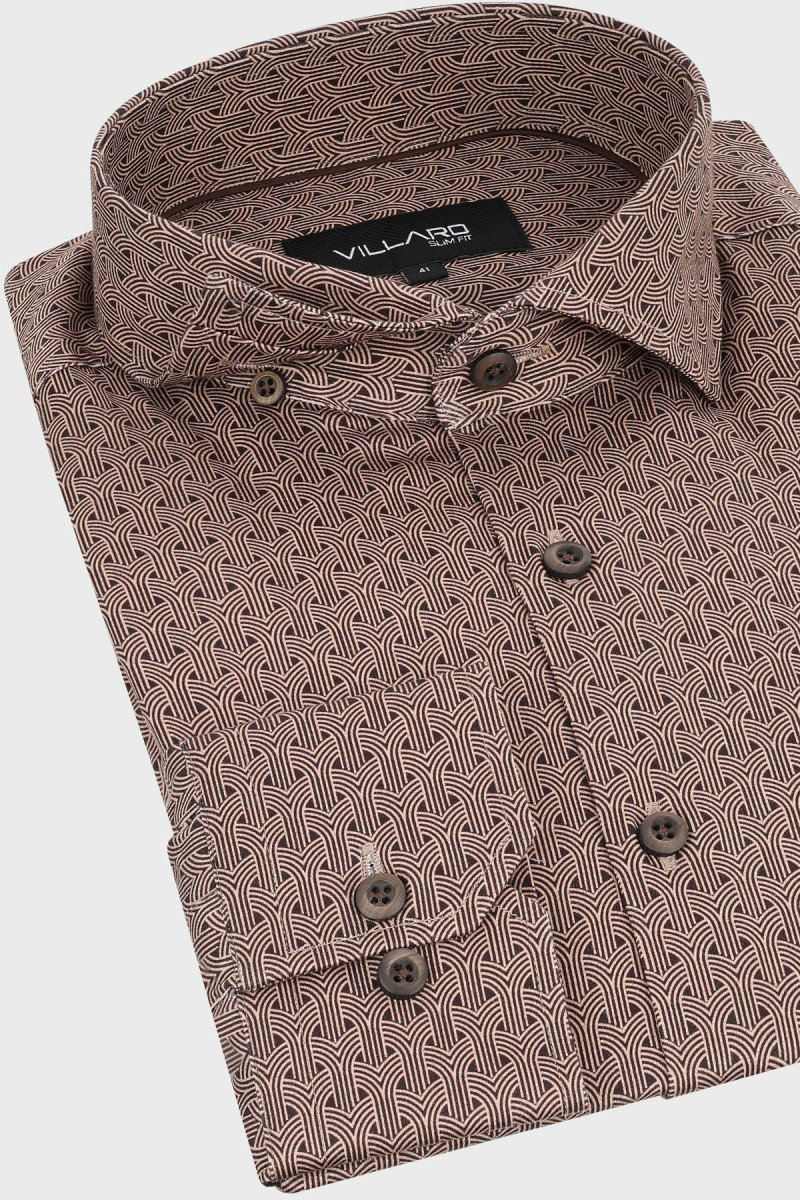 Brązowa koszula męska we wzór geometryczny | Villaro
