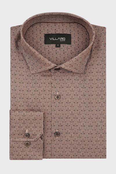 Brązowa koszula męska we wzór geometryczny | Villaro