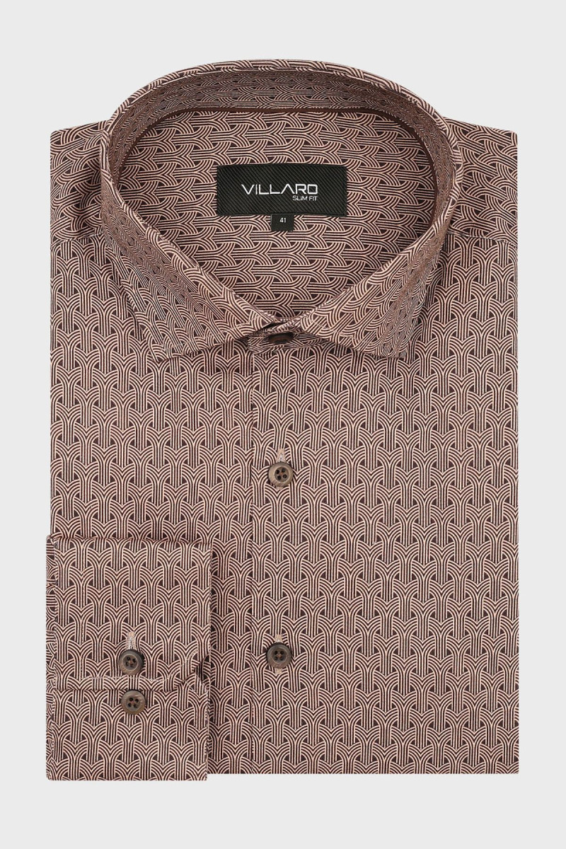 Brązowa koszula męska we wzór geometryczny | Villaro