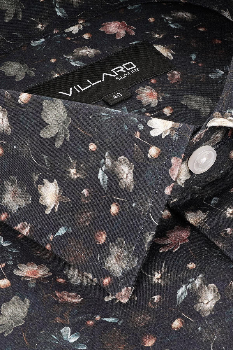 Granatowa koszula męska wzór kolorowe kwiaty | Villaro