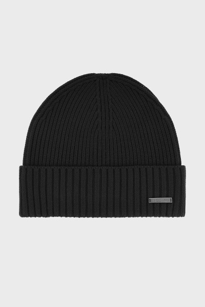 Czarna czapka męska Villaro – prążkowana dzianina