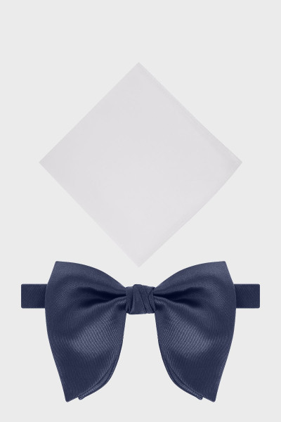 Granatowa mucha męska z białą poszetką smokingowa | Villaro