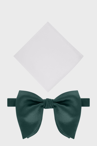 Zielona mucha męska z białą poszetką smokingowa | Villaro