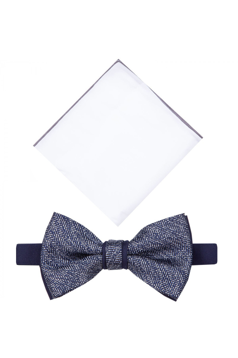 Granatowa Mucha Męska z Białą Poszetką