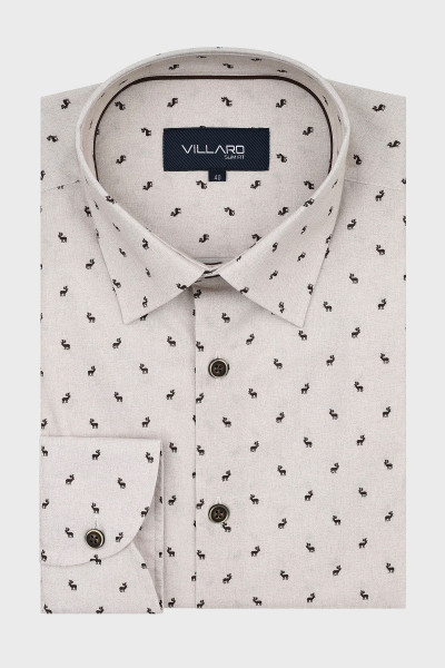 Beżowa koszula męska wzór renifery | Villaro