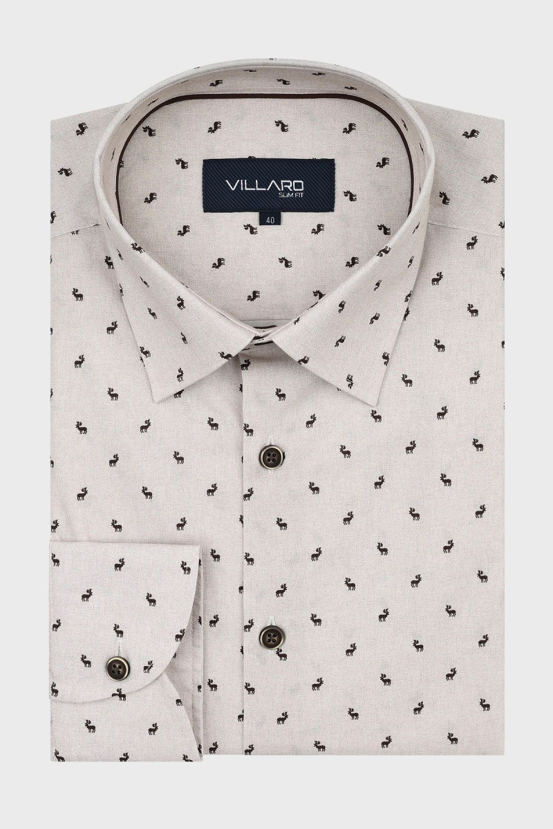 Beżowa koszula męska wzór renifery | Villaro