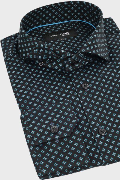 Zestaw prezentowy: czarna koszula ze wzorem i krawat | Villaro