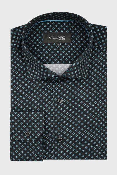 Koszula czarna męska wzór geometryczny błękitny