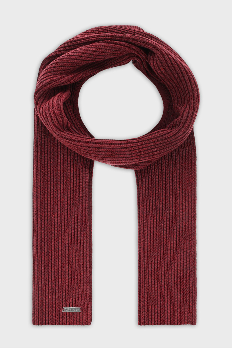 Bordowy męski szalik VILLARO z prążkowanej dzianiny, elegancki i ciepły.