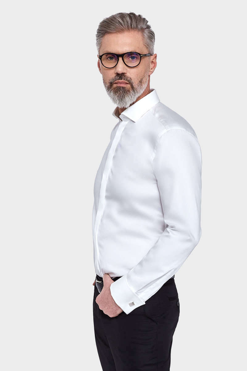 Biała koszula Villaro – mankiet podwójny na spinkę