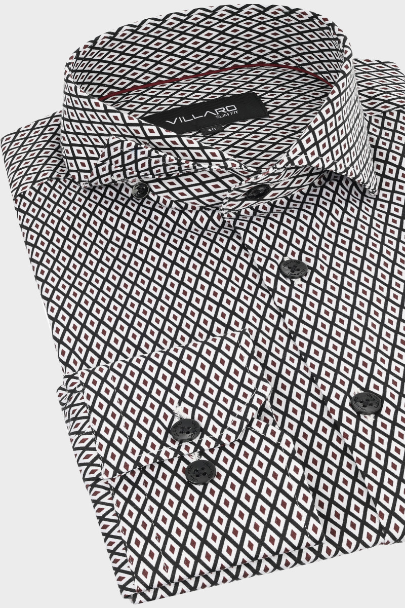 Koszula męska wzór geometryczny – satynowa, Slim/Regular | Villaro