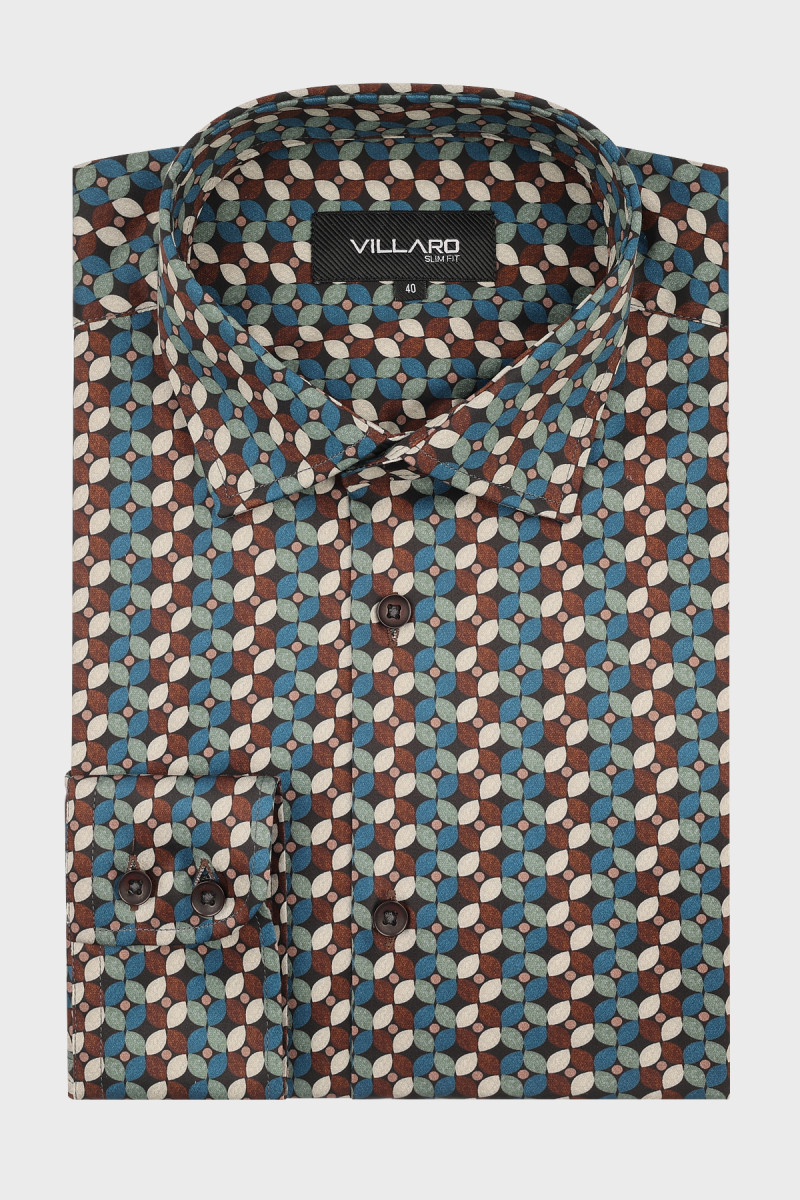 Koszula męska Villaro wielokolorowy wzór z satynowym wykończeniem