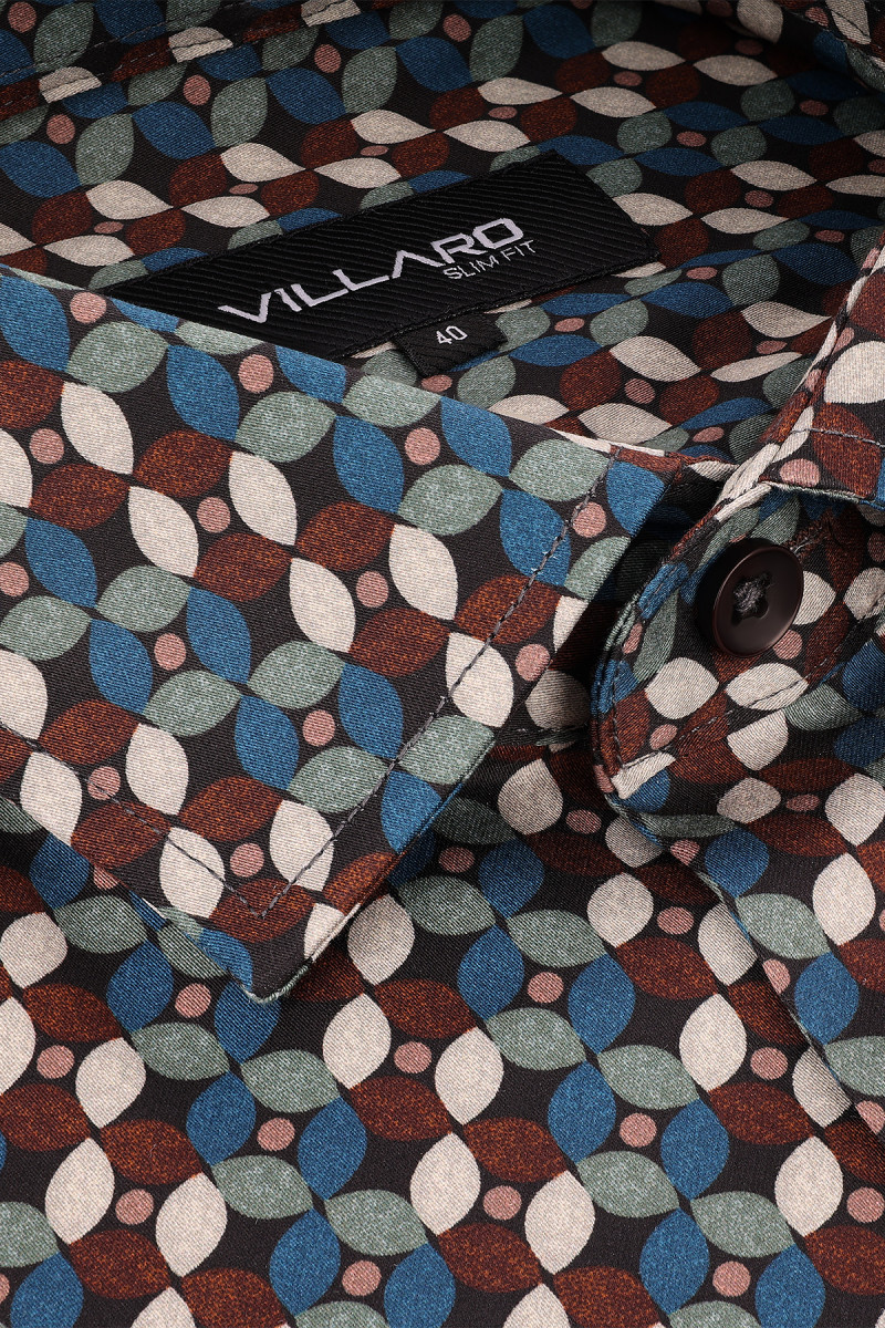 Elegancka koszula Villaro wzorzysta w odcieniach brązu i zieleni