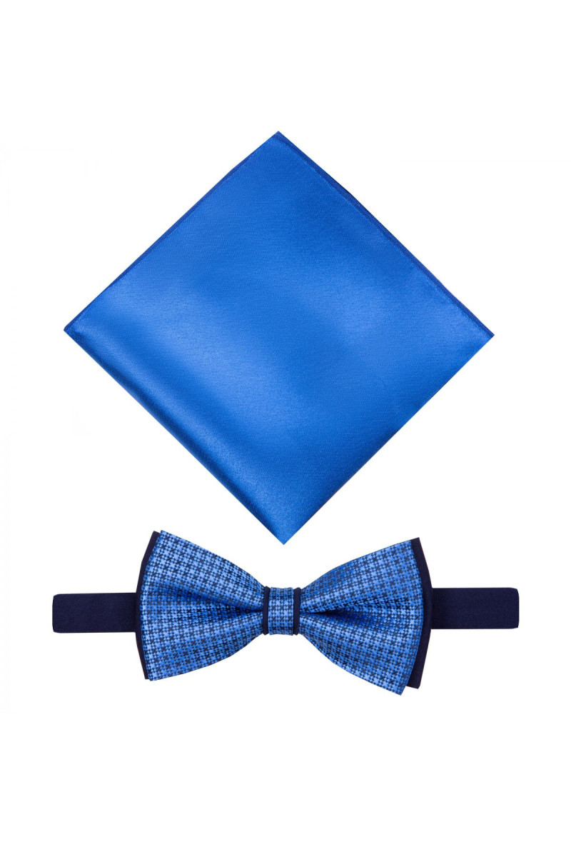 Niebieska mucha męska z poszetką w eleganckim stylu | Villaro