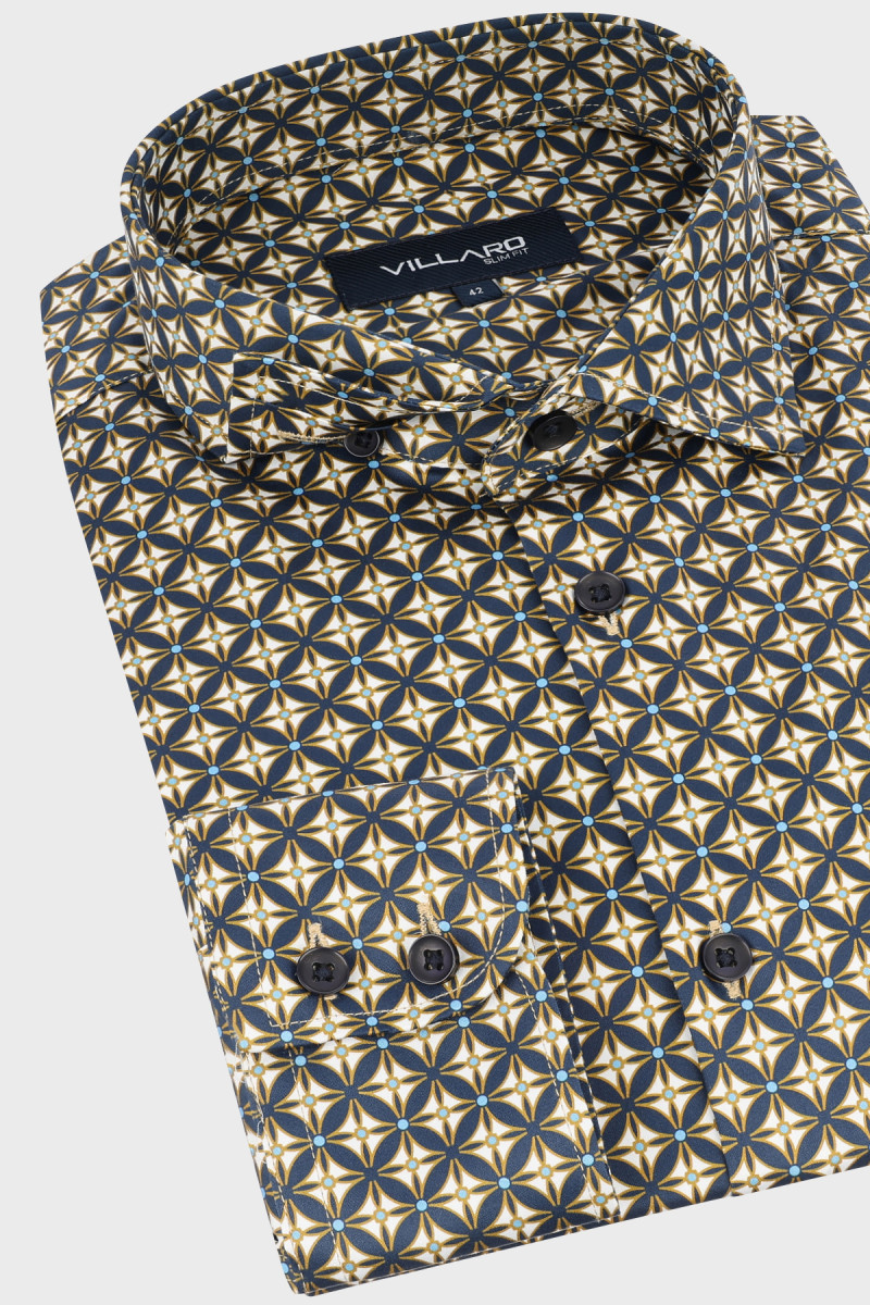 Koszula męska wzór geometryczny – satynowa, Slim/Regular | Villaro