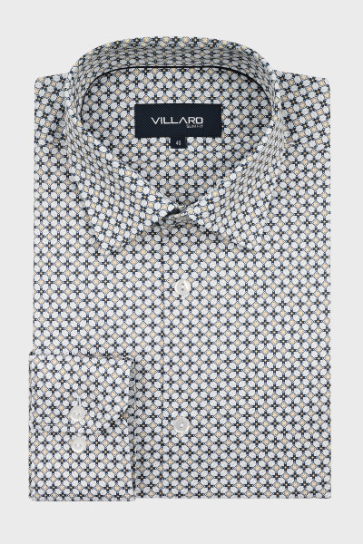 Koszula męska Villaro geometryczny mikromotyw biel beż granat