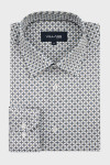 Koszula męska Villaro geometryczny mikromotyw biel beż granat