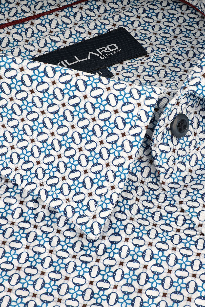 Niebieska koszula męska Villaro geometryczny wzór granat biały