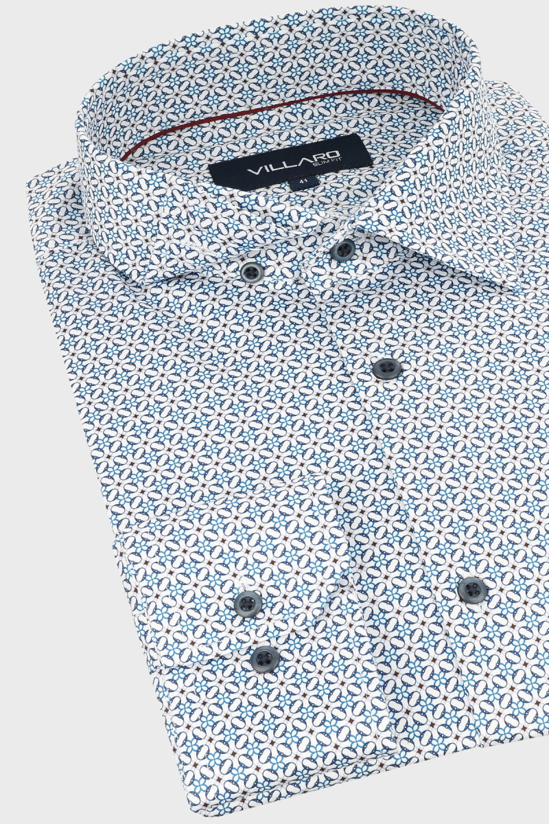 Elegancka koszula męska Villaro niebieska satynowe wykończenie