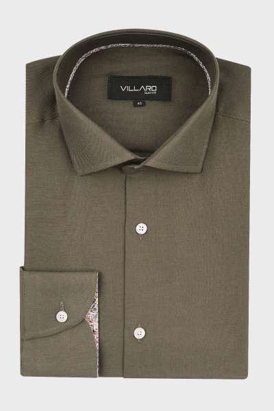 Zielona koszula męska wzór skośny splot | Villaro