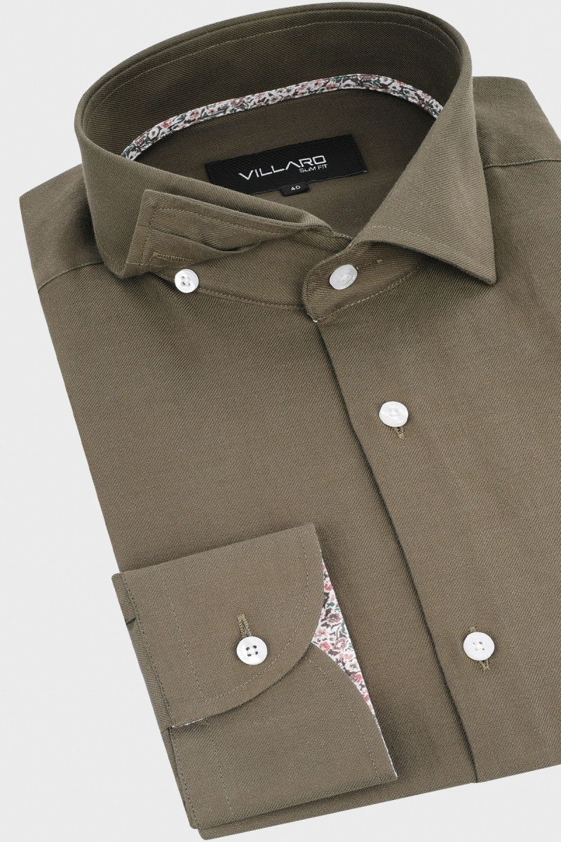 Zielona koszula męska wzór skośny splot | Villaro