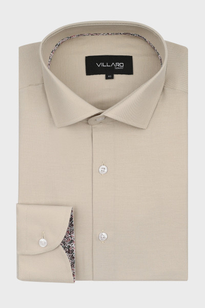 Beżowa koszula męska wzór skośny splot | Villaro