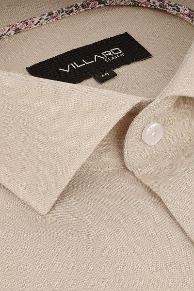 Beżowa Koszula Męska Wzór Skośny Splot