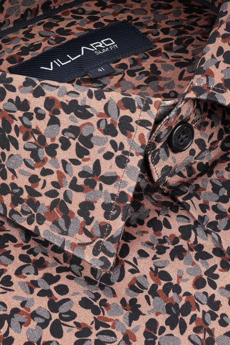 Brązowa koszula męska malowany wzór kwiatowy – Slim Fit i Regular | Villaro