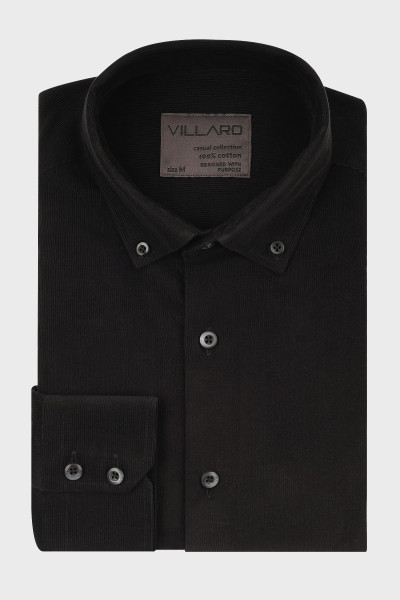 Czarna koszula męska wzór sztruks | Villaro