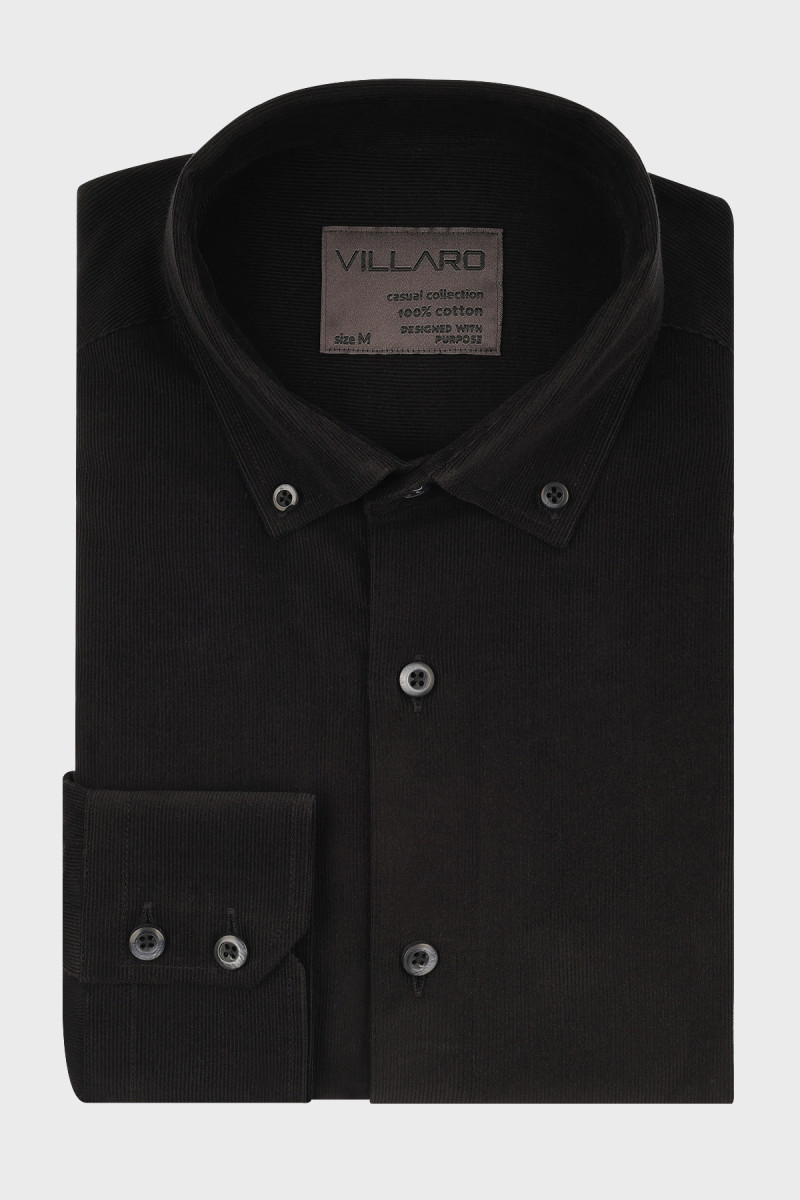 Czarna koszula męska wzór sztruks | Villaro
