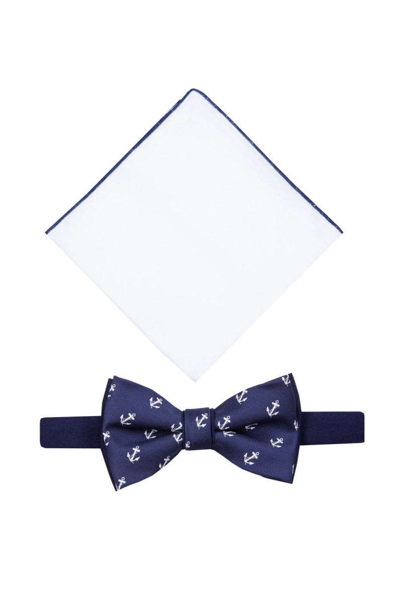 Granatowa Mucha Męska z Białą Poszetką