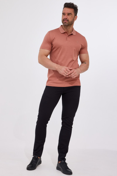 Ceglasta Koszulka Męska Polo Jedwab