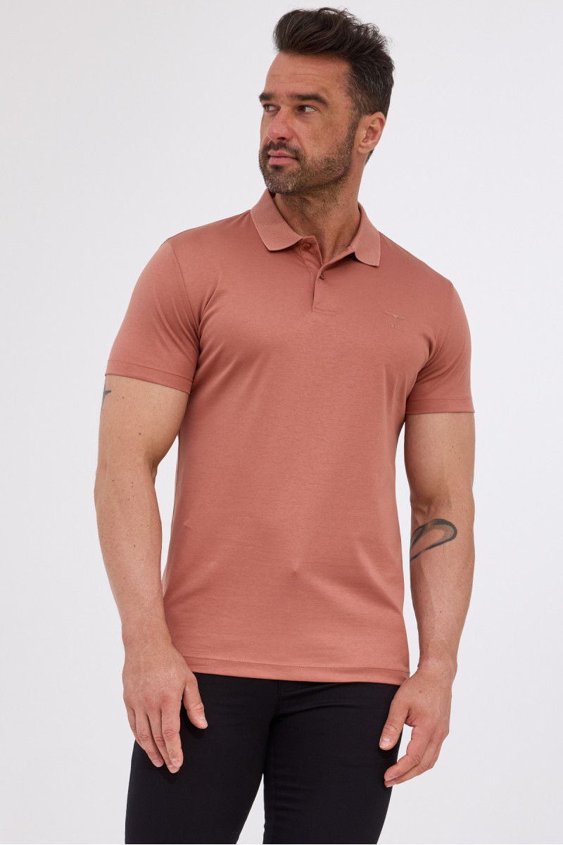 Ceglasta koszulka męska polo Vimonte – jedwab premium