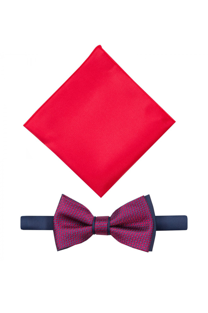 Różowa Mucha Męska z Czerwoną Poszetką