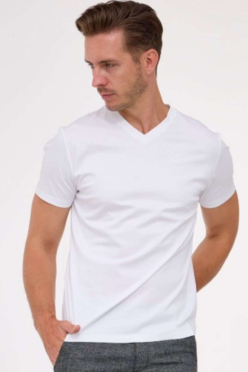 Biała koszulka męska Vimonte – jedwabna premium