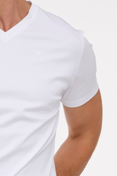 Biała Koszulka Męska T-Shirt V-neck Jedwab