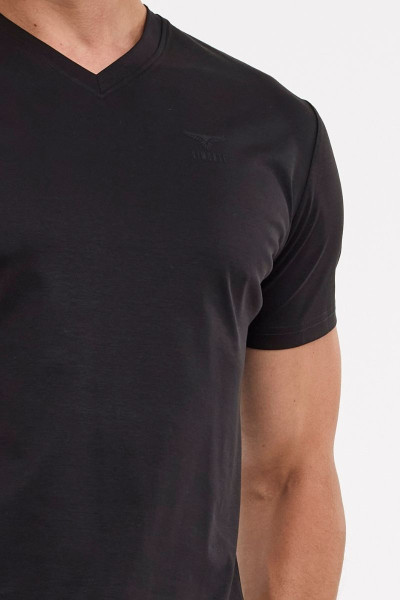 Czarna Koszulka Męska T-Shirt V-neck Jedwab